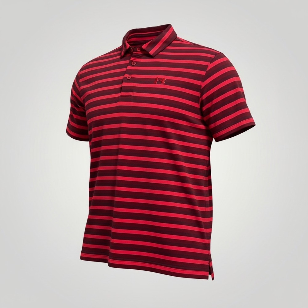 Under Armour Polo Shirt Mens XL Red Striped HeatGear Performance Loose Fit Sport